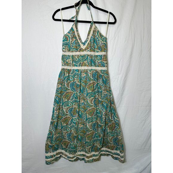 Split Juniors Halter Top BOHO Paisley and Crochet Midi Dress, Size M - Picture 1 of 3